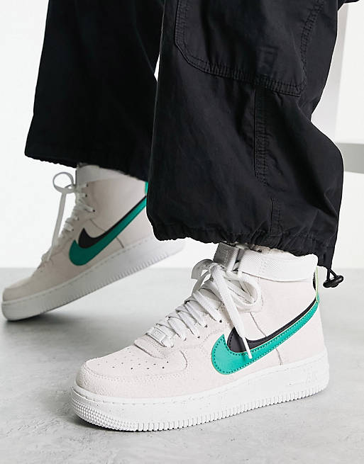 output Quilt magician Nike Air Force 1 Hi sneakers in off-white and green | ASOS