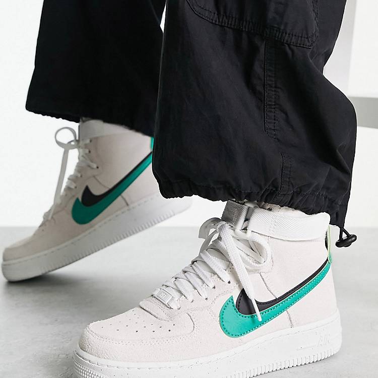Apparatet Ocean ben Nike Air Force 1 Hi sneakers in off-white and green | ASOS