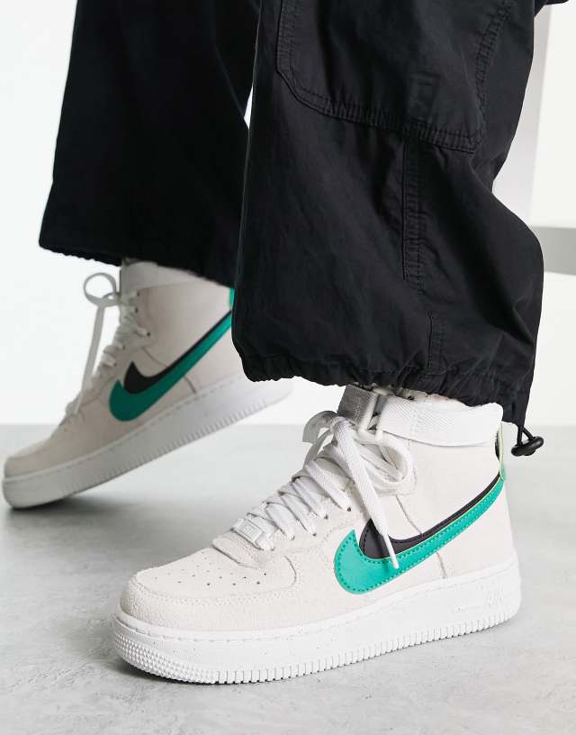 Nike Air Force 1 Hi sneakers in off-white and green