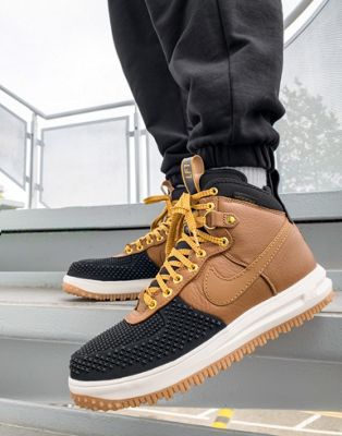 Nike Air Force 1 Lunar Force boots in brown and black with gum sole