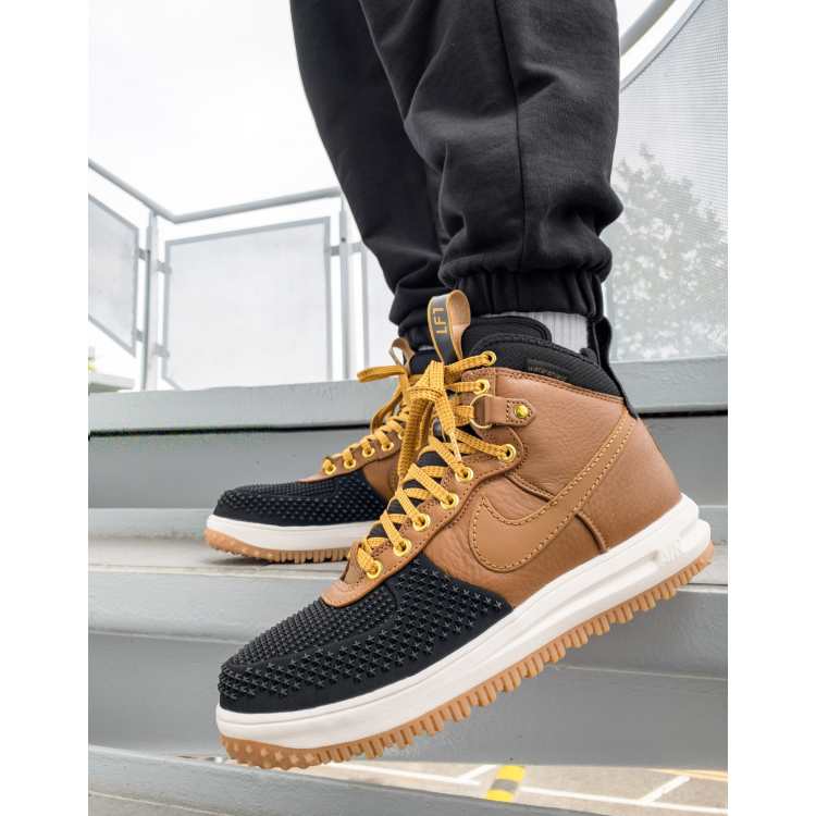 Nike Air Force 1 Lunar Force boots in brown and black with gum sole