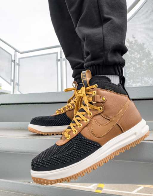 Nike Air Force 1 Lunar Force boots in brown and black with gum