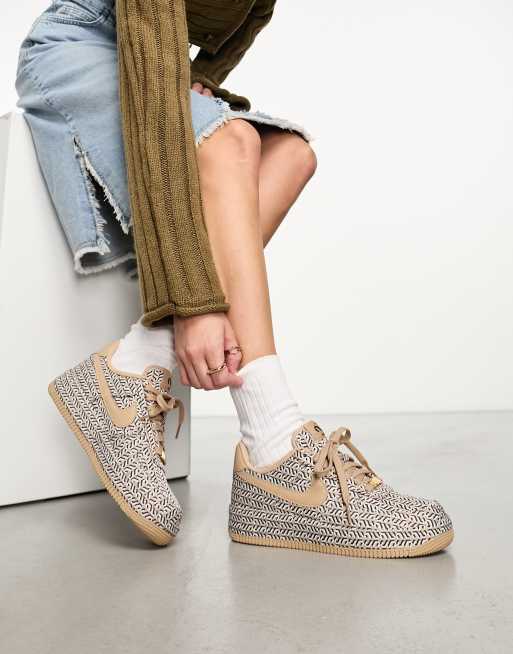 Nike Air Force 1 LX sneakers in brown all over print ASOS