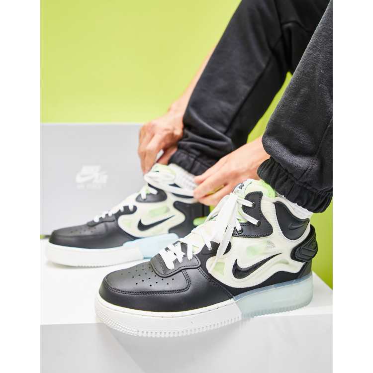 Nike Air Force 1 Mid React sneakers in sail white, black and ghost green