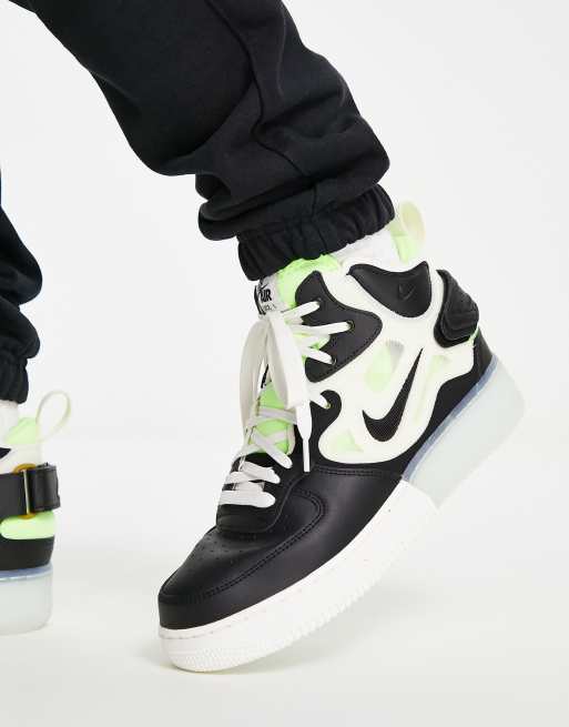 Nike Air Force 1 Mid React sneakers in sail white black and ghost green