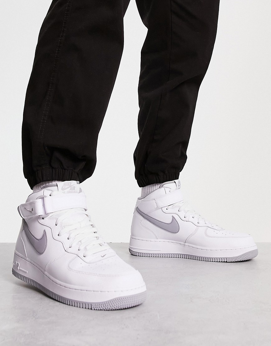 Nike Air Force 1 Mid trainers in white and grey