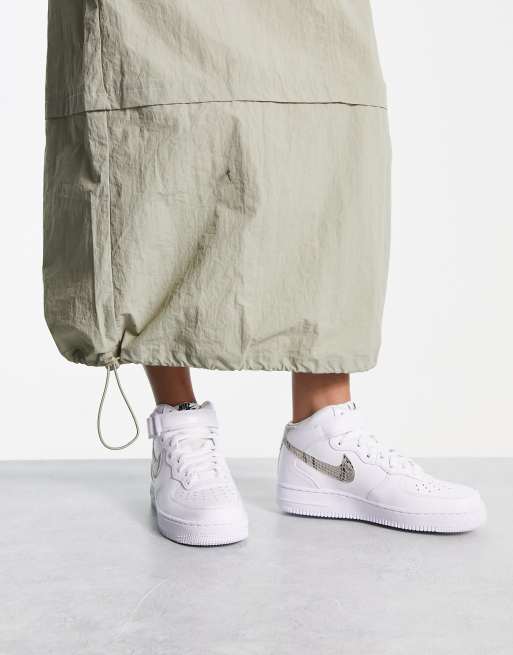 Nike Air Force 1 Mid trainers in white with snakeprint swoosh ASOS