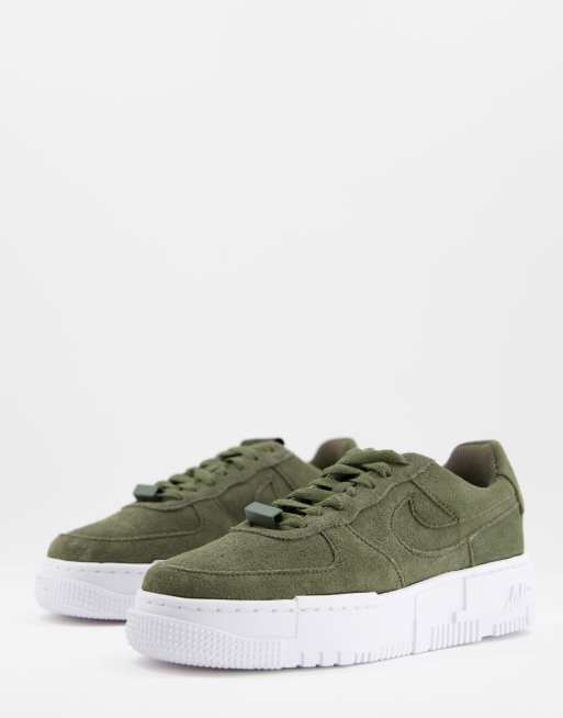 Nike – Air Force 1 Pixel – Kakigröna sneakers i mocka