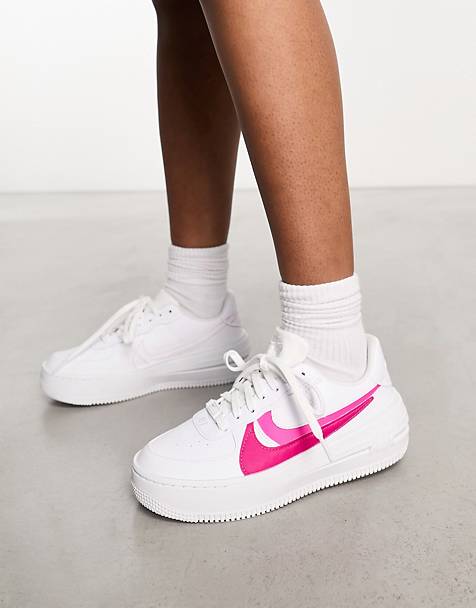 Nike Air Force 1 PLT.AF.ORM trainers in white and fierce pink