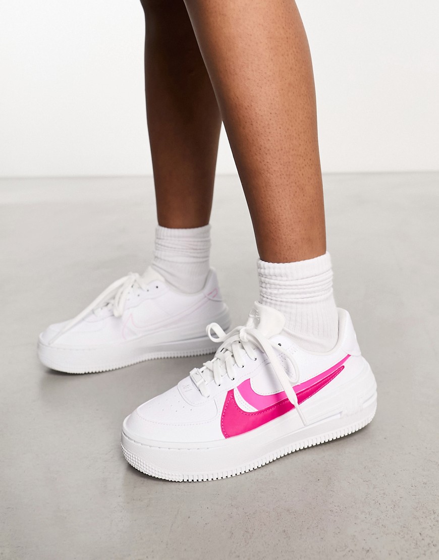 Nike Air Force 1 PLT. AF. ORM trainers in white and fierce pink