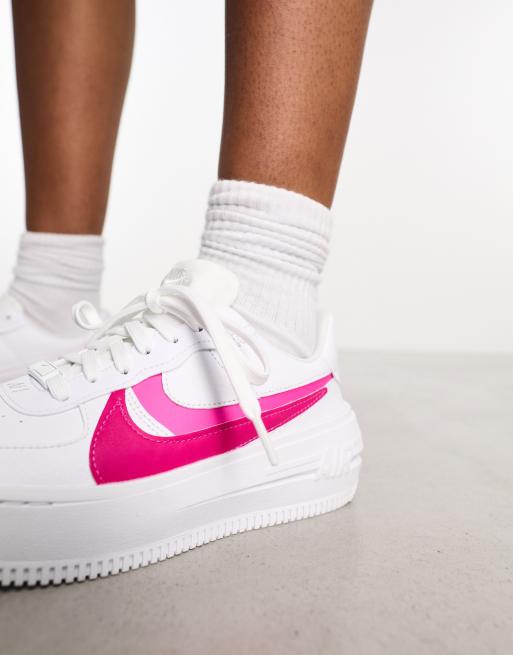 Nike Air Force 1 PLT.AF.ORM trainers in white and fierce pink ASOS