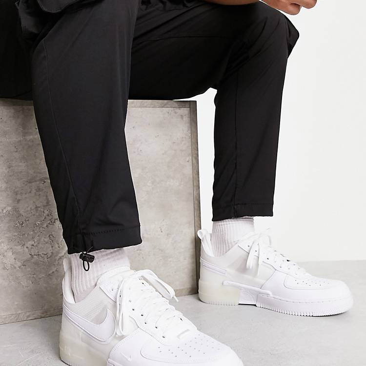 Nike Air Force 1 React Sneakers In Triple White | Asos
