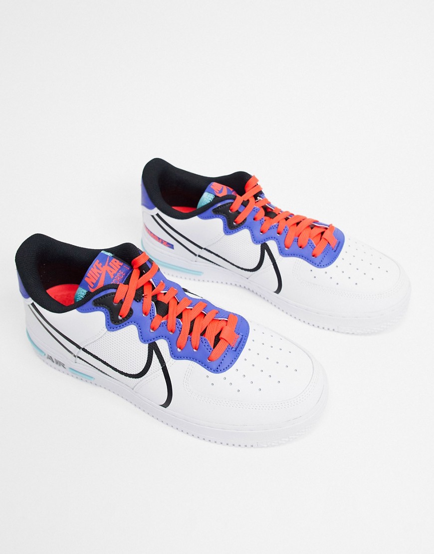 NIKE AIR FORCE 1 REACT SNEAKERS IN WHITE,CT1020-102