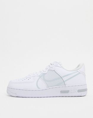 Nike Air Force 1 React trainers in white/pure platinum
