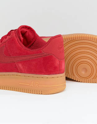 nike air force 1 red suede trainers with gum sole