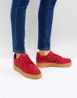 nike air force 1 red suede trainers with gum sole