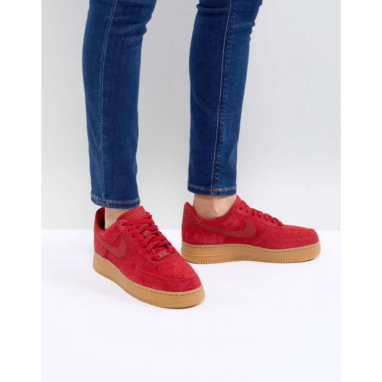 Nike Air Force 1 Red Suede Trainers With Gum Sole ASOS