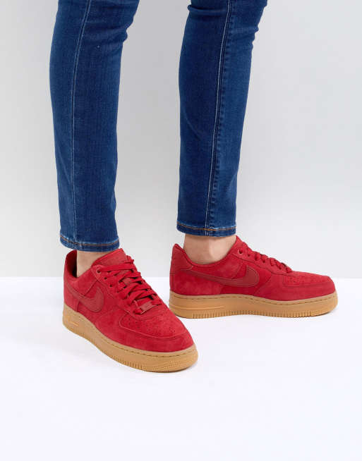 Nike Force 1 Red Suede Trainers With Gum Sole | ASOS