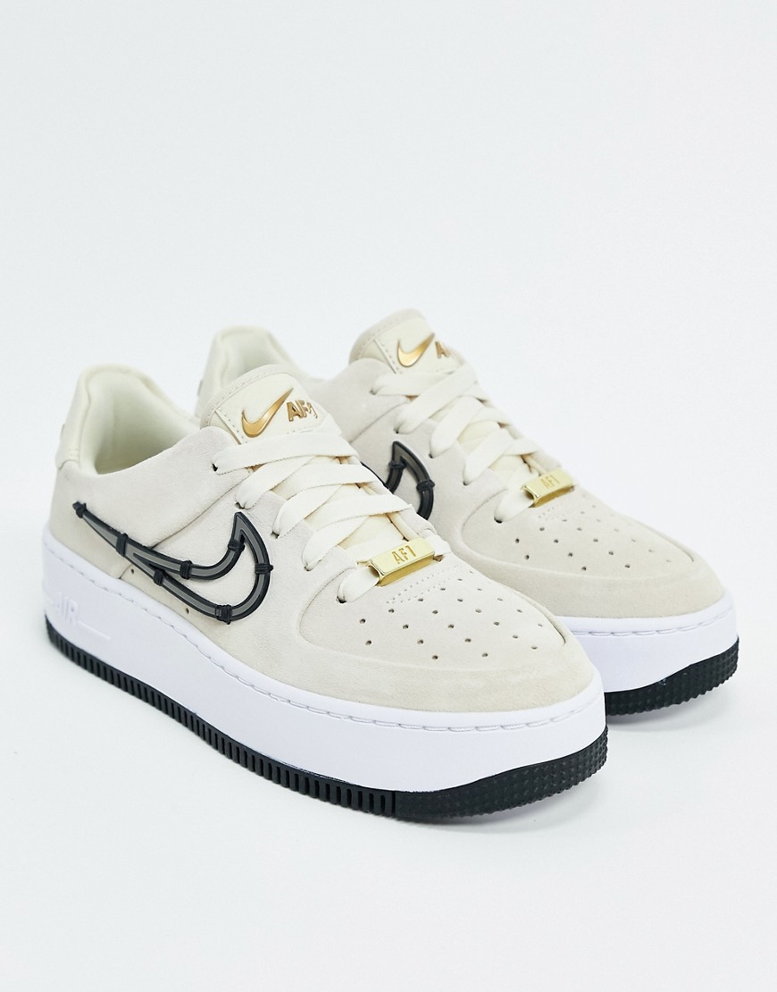 Nike Air Force 1 Sage trainers with metal stitched in swoosh-Cream
