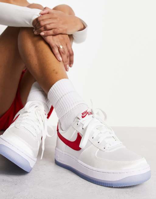 Nike Air Force 1 satin trainers in white and varsity red ASOS