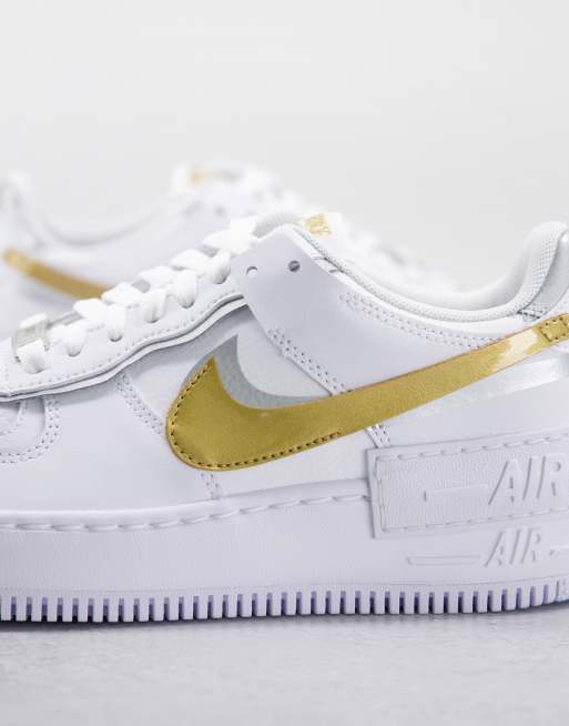 Nike Air Force 1 Shadow Baskets Blanc dor et argent