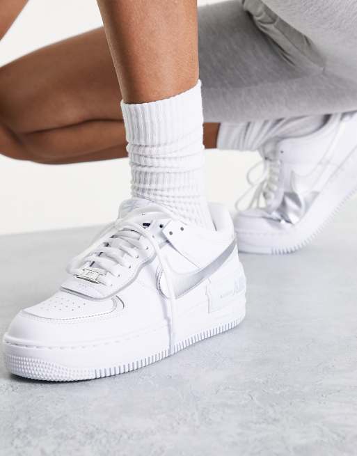 Nike Air Force 1 Shadow Baskets Blanc et argent