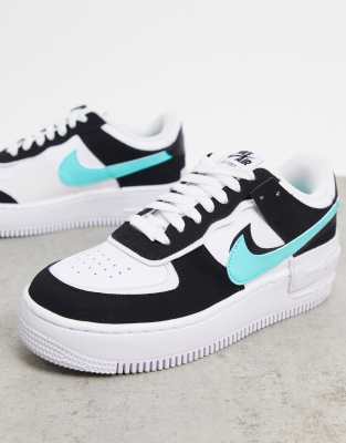 Nike Air Force 1 Shadow Baskets Blanc noir et turquoise