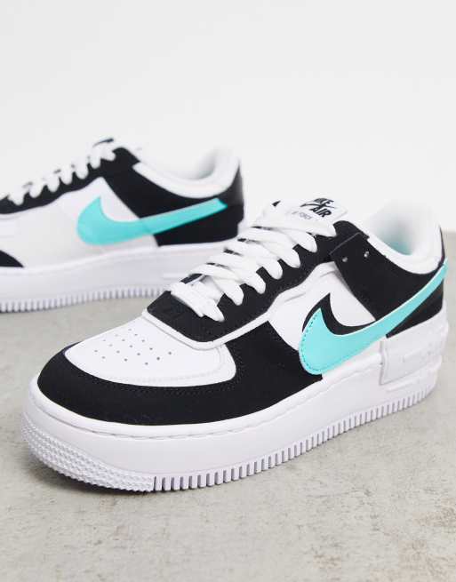 Nike Air Force 1 Shadow Baskets Blanc noir et turquoise ASOS