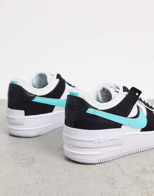 Nike Air Force 1 Shadow Baskets Blanc noir et turquoise