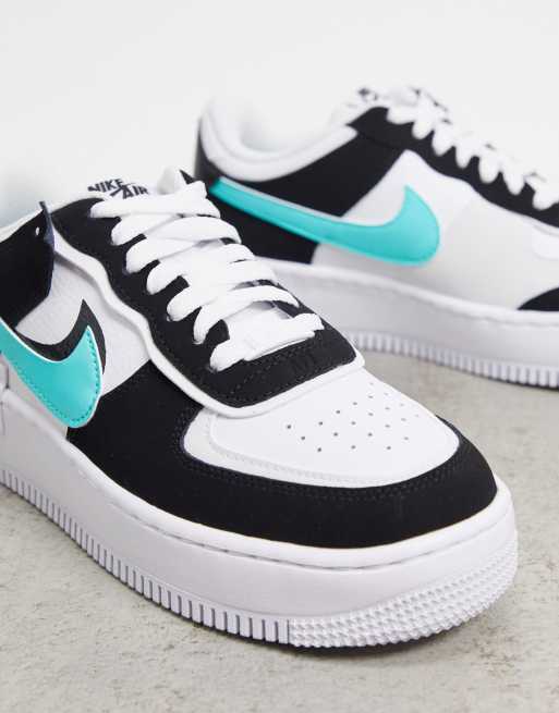 Nike Air Force 1 Shadow Baskets Blanc noir et turquoise