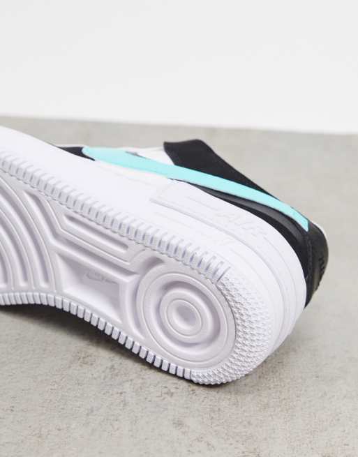 Nike Air Force 1 Shadow Baskets Blanc noir et turquoise