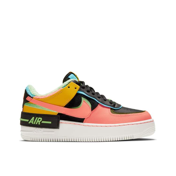 Nike Air Force 1 Shadow Baskets en fausse fourrure Noir et fluo