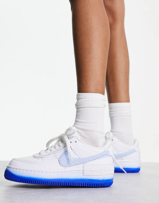 Nike Air Force 1 Shadow Ray of Hope trainers in white and racer blue ASOS