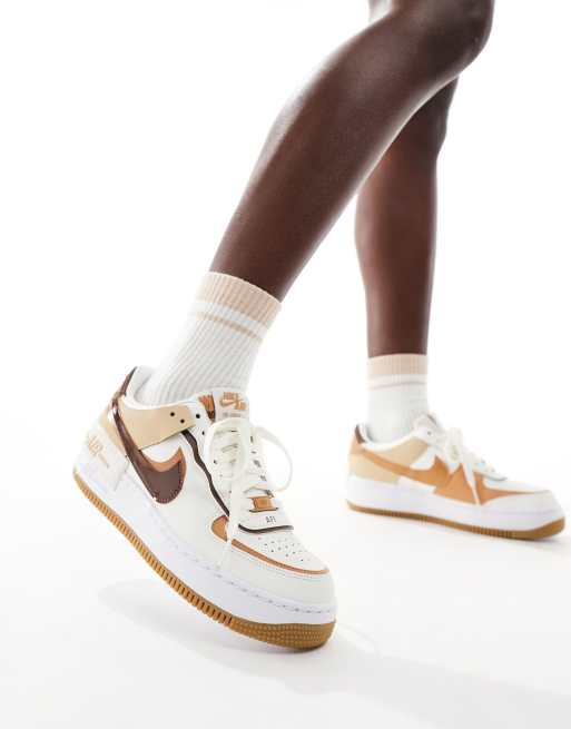 Nike Air Force 1 Shadow sneakers in off white and brown