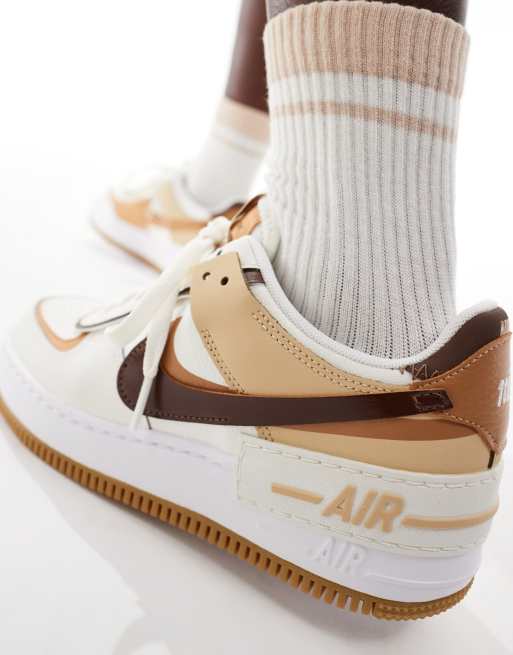 Nike Air Force 1 Shadow sneakers in off white and brown