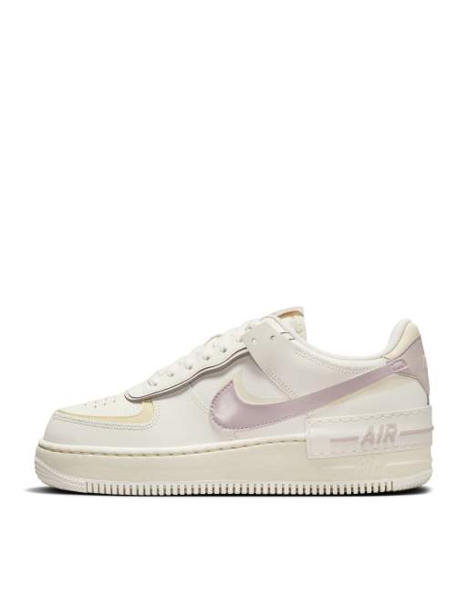 Nike Air Force 1 Shadow sneakers in off white and purple