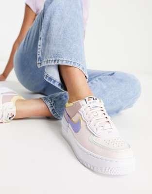 Nike Air Force 1 Shadow sneakers in summit white, neptune green and yellow  ochre