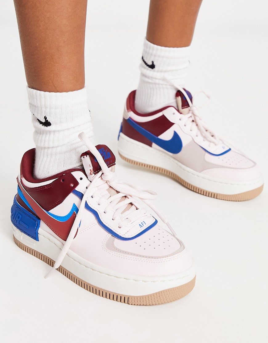 NIKE AIR FORCE 1 SHADOW SNEAKERS IN SOFT PINK AND BLUE BURGUNDY MIX