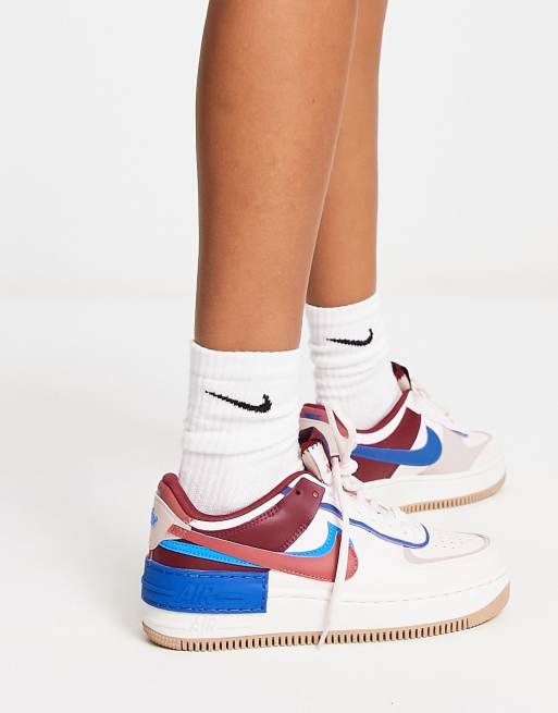 Nike Air Force 1 Shadow sneakers in soft pink and blue burgundy