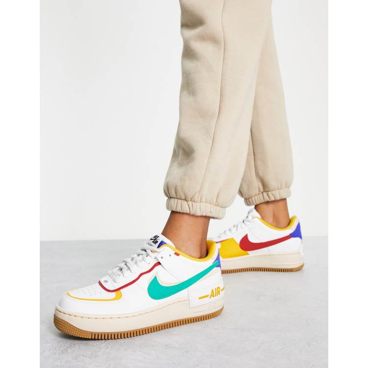 Nike Air Force 1 Shadow sneakers in summit white, neptune green and yellow  ochre