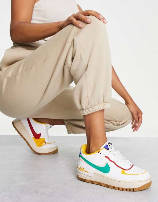 Nike Air Force 1 Shadow sneakers in summit white, neptune green and yellow  ochre