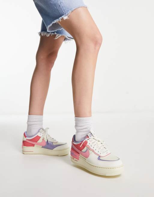 Nike Air Force 1 Shadow sneakers in white and pink ASOS