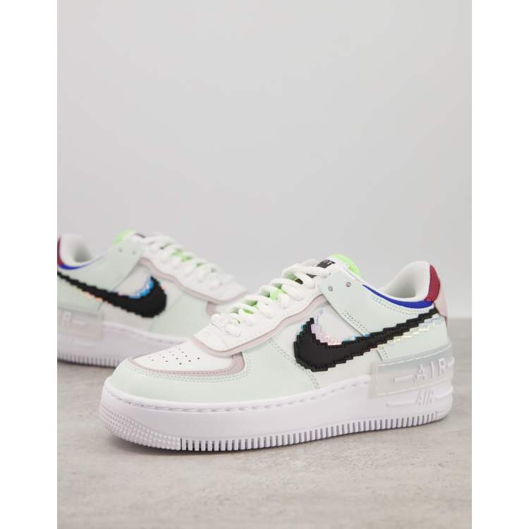 Nike Air Force 1 Shadow Trainers Barely Green Black White Platinum Violet -  Women's Trainers