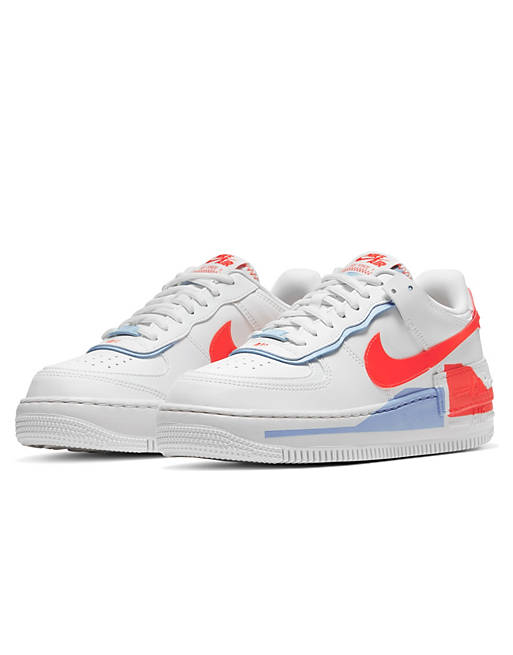 Nod bit Bounce Nike Air Force 1 Shadow sneakers in white red and blue | ASOS