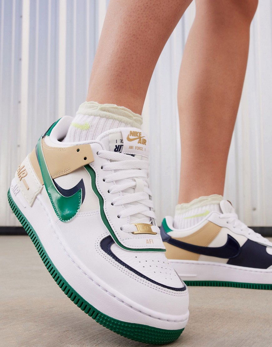 Shop Nike Air Force 1 Shadow Sneakers In White With Green Detail