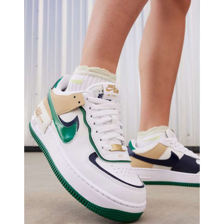 Nike Air Force 1 Shadow sneakers in white with green detail ASOS