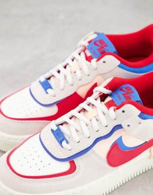 nike air force 1 shadow trainers in white red and blue