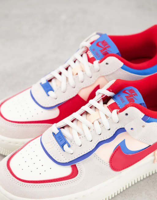 Nike Air Force 1 Shadow trainers in off white red and blue