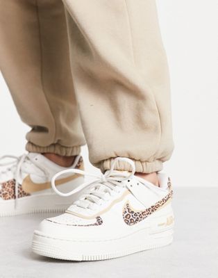 Nike Air Force 1 Shadow trainers in sail white and leopard