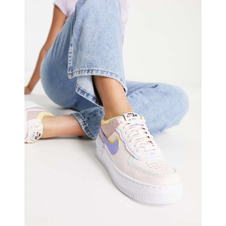 Nike Air Force 1 Shadow trainers in soft pink and pastel mix